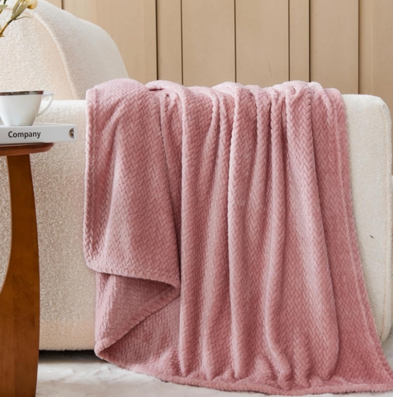 Petal Pink Soft Velvety Velour Blush Blanket Leaves Texture Boho Chair Throw - Picture 1 of 12